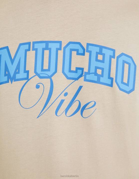 Kamel Bershka Männer Kurzärmliges T-Shirt mit entspannter Passform und Aufdruck H00J2807