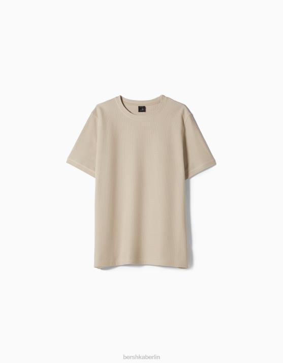 Kamel Bershka Männer Strukturiertes Kurzarm-T-Shirt H00J2772