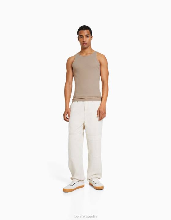 Kamel Bershka Männer geripptes ärmelloses T-Shirt H00J2667