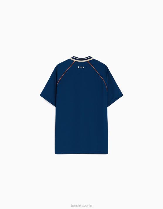 Marine Bershka Männer Sportliches Retro-Kurzarm-Fußball-Poloshirt H00J2787