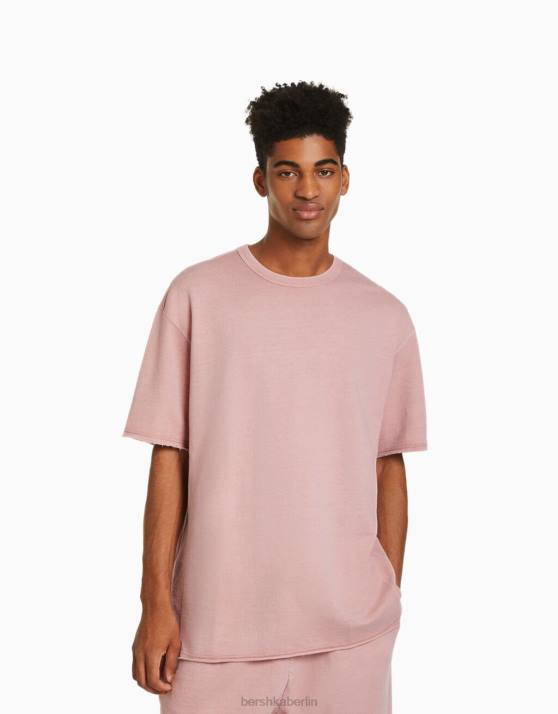Rosa Bershka Männer Kurzärmliges, verblasstes T-Shirt H00J2646