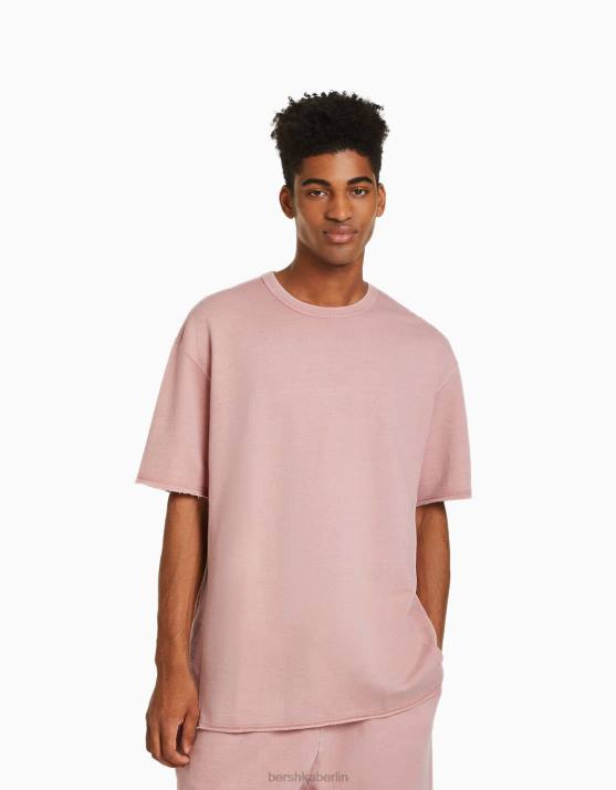Rosa Bershka Männer Kurzärmliges, verblasstes T-Shirt H00J2648