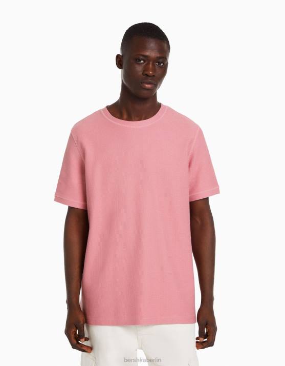 Rosa Bershka Männer Strukturiertes Kurzarm-T-Shirt H00J2774