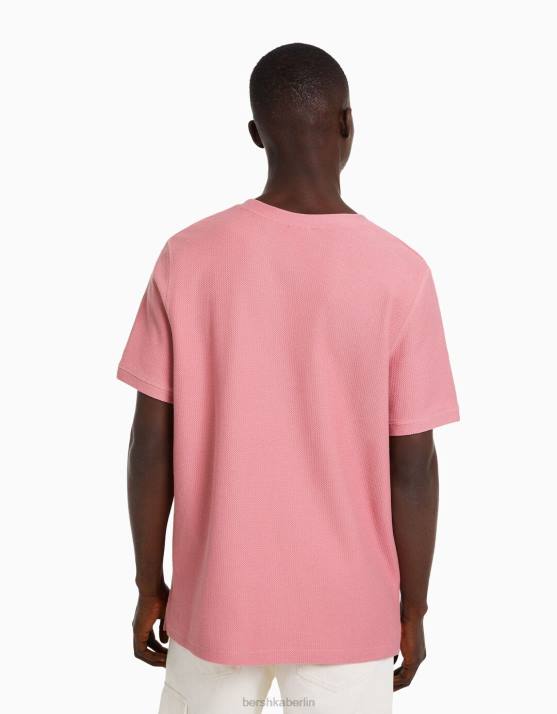 Rosa Bershka Männer Strukturiertes Kurzarm-T-Shirt H00J2774