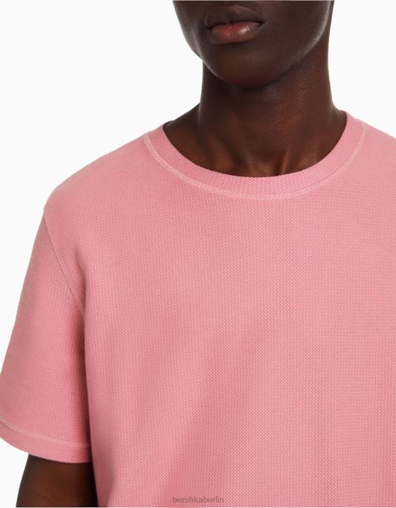Rosa Bershka Männer Strukturiertes Kurzarm-T-Shirt H00J2774