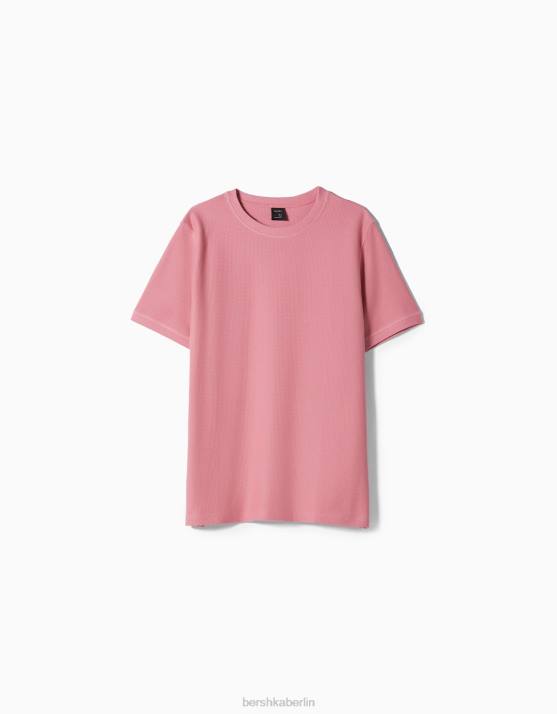 Rosa Bershka Männer Strukturiertes Kurzarm-T-Shirt H00J2774