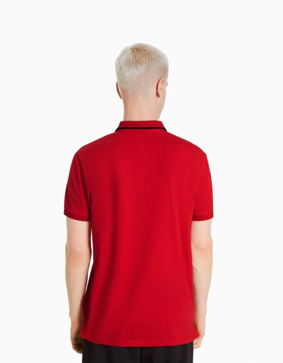 Rot Bershka Männer Gestreiftes Kurzarm-Polo H00J2681