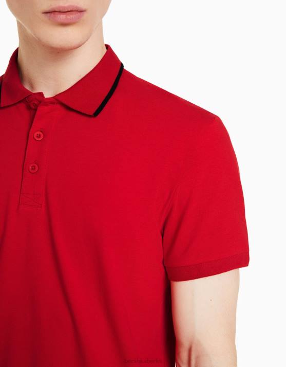 Rot Bershka Männer Gestreiftes Kurzarm-Polo H00J2681