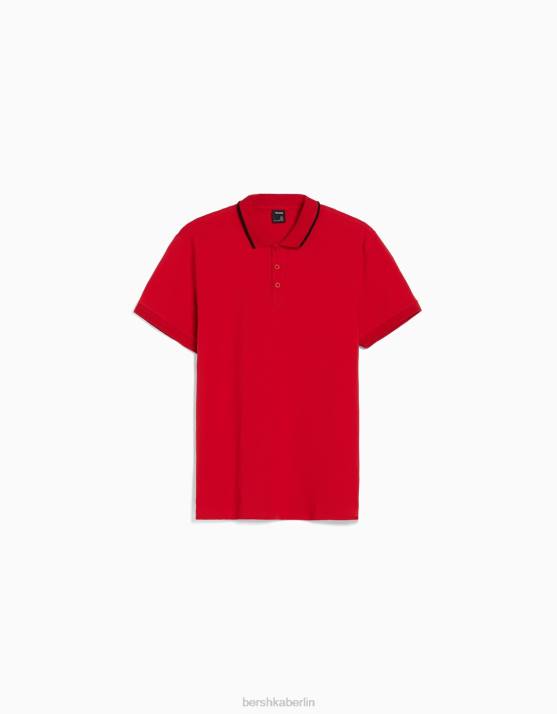 Rot Bershka Männer Gestreiftes Kurzarm-Polo H00J2681