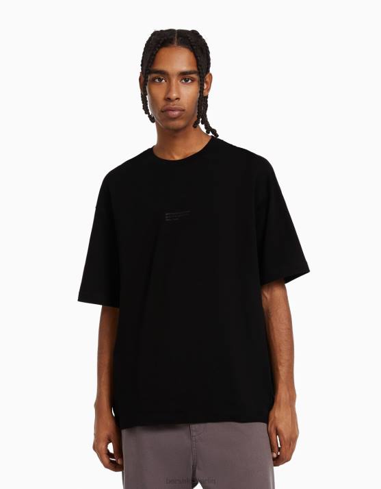 Schwarz Bershka Männer Bedrucktes, kurzärmliges Oversize-T-Shirt H00J2687