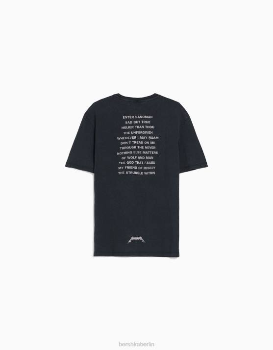 Schwarz Bershka Männer Leicht sitzendes, verblasstes T-Shirt mit Metallica-Print H00J2790