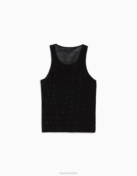 Schwarz Bershka Männer Rustikales Mesh-T-Shirt mit Trägern H00J2622