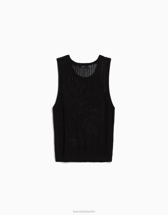 Schwarz Bershka Männer ärmelloses Mesh-Top H00J2829