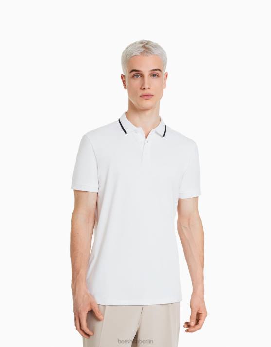 Weiss Bershka Männer Gestreiftes Kurzarm-Polo H00J2680
