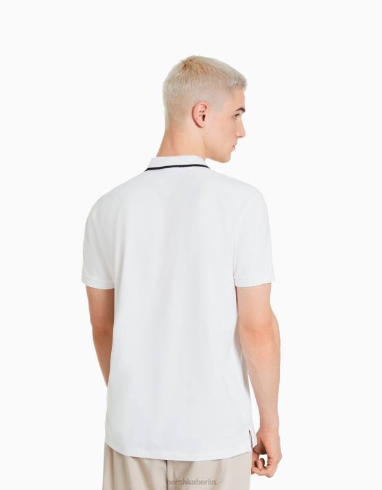Weiss Bershka Männer Gestreiftes Kurzarm-Polo H00J2680