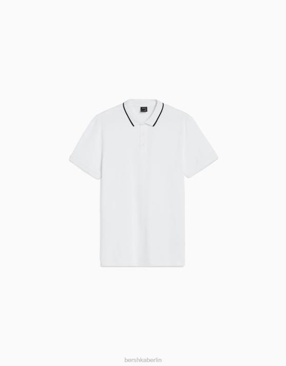 Weiss Bershka Männer Gestreiftes Kurzarm-Polo H00J2680