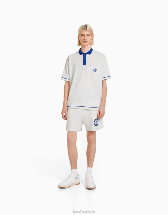 Weiss Bershka Männer Kontrast-Kurzarm-Poloshirt H00J2776