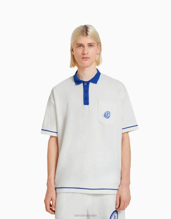 Weiss Bershka Männer Kontrast-Kurzarm-Poloshirt H00J2776