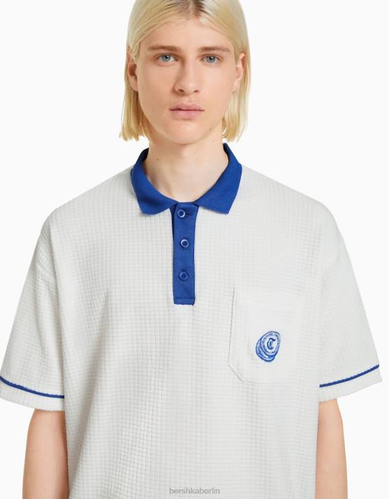 Weiss Bershka Männer Kontrast-Kurzarm-Poloshirt H00J2776
