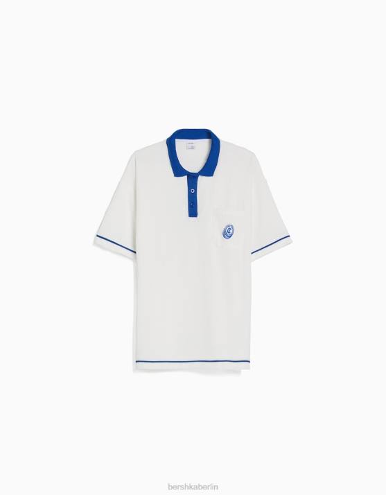 Weiss Bershka Männer Kontrast-Kurzarm-Poloshirt H00J2776
