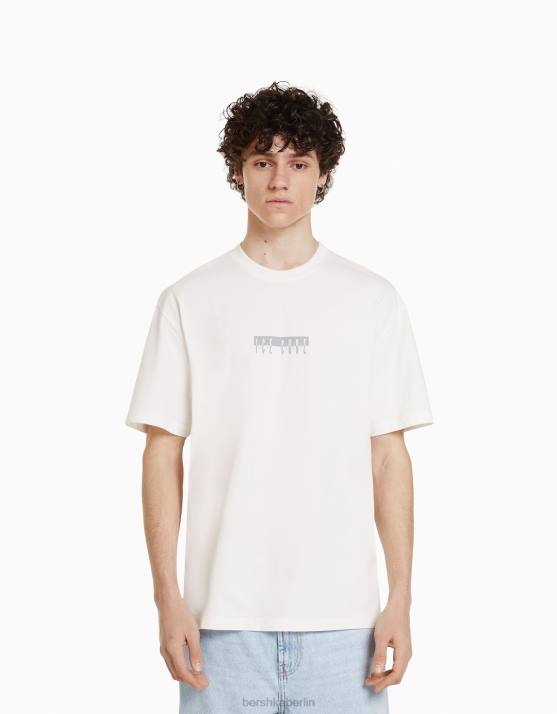 Weiss Bershka Männer Kurzärmliges, kastenförmiges T-Shirt mit Eiswürfel-Print H00J2822