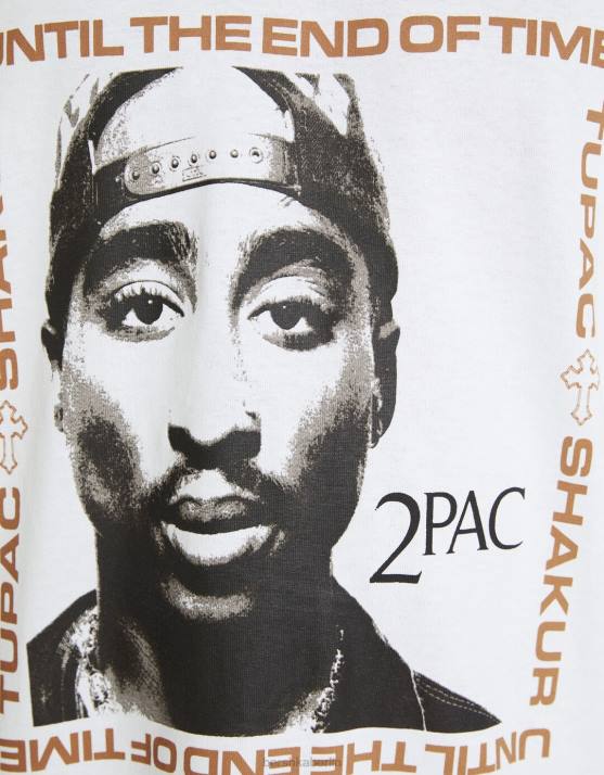 Weiss Bershka Männer Kurzärmliges, kastenförmiges T-Shirt mit Tupac-Print H00J2724