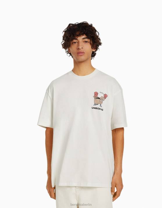Weiss Bershka Männer Kurzarm-T-Shirt mit Aufdruck H00J2677