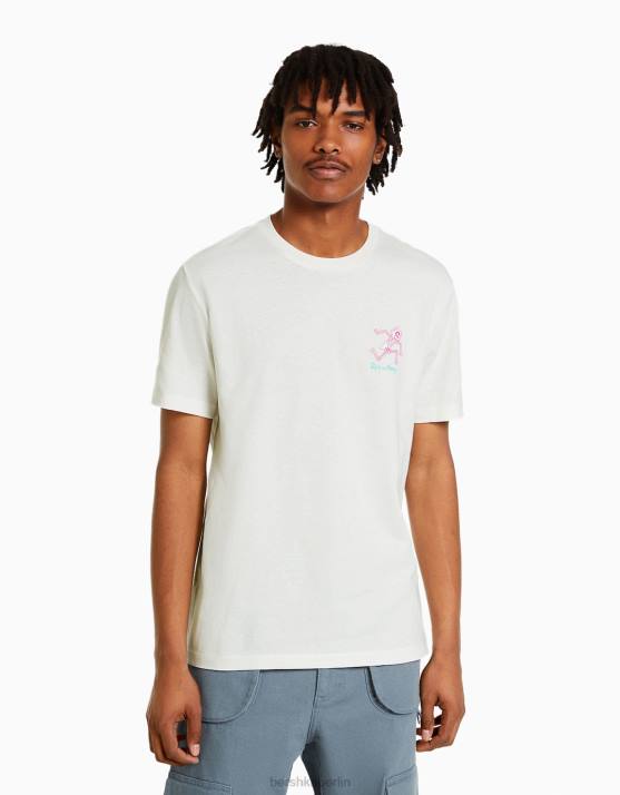 Weiss Bershka Männer Kurzarm-T-Shirt mit normaler Passform und Rick & Morty-Aufdruck H00J2855