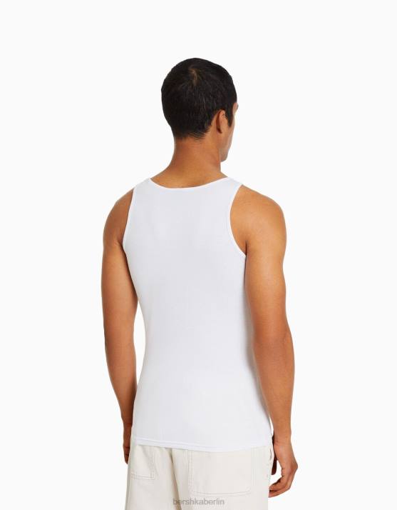Weiss Bershka Männer geripptes ärmelloses T-Shirt H00J2666