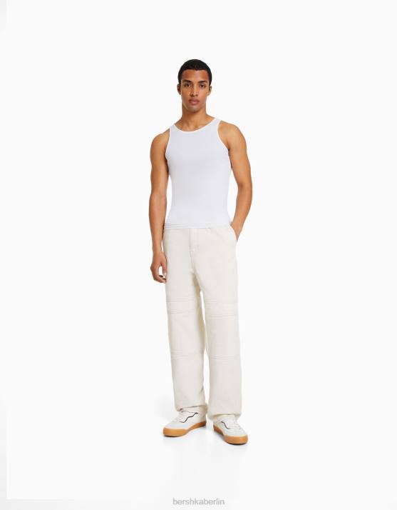 Weiss Bershka Männer geripptes ärmelloses T-Shirt H00J2666