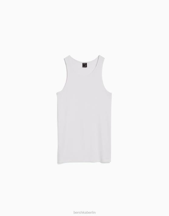 Weiss Bershka Männer geripptes ärmelloses T-Shirt H00J2666