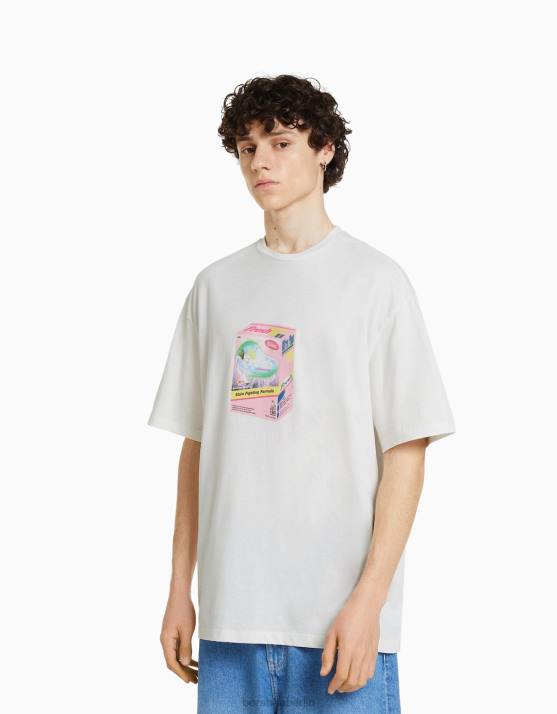 andere Bershka Männer Bedrucktes, kastenförmiges, kurzärmliges T-Shirt H00J2823