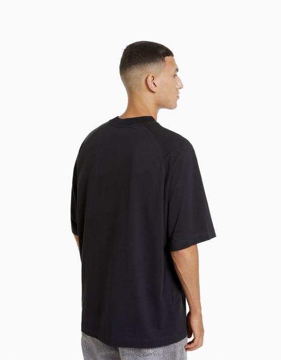 grau Bershka Männer Bedrucktes, kurzärmliges Oversize-T-Shirt H00J2632