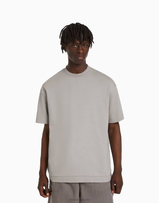 grau Bershka Männer Kurzärmliges Interlock-T-Shirt H00J2748