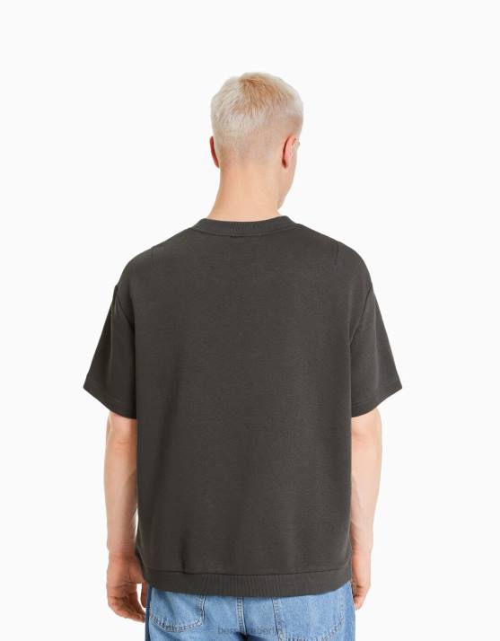 grau Bershka Männer Kurzärmliges Plüsch-T-Shirt mit College-Print H00J2764