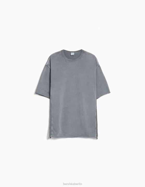 grau Bershka Männer Kurzärmliges, verblasstes T-Shirt H00J2650