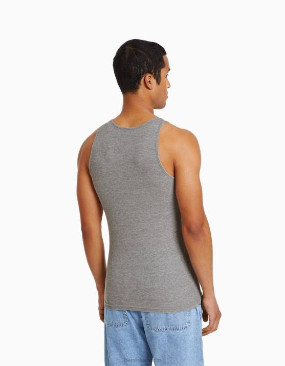 grau Bershka Männer geripptes ärmelloses T-Shirt H00J2668