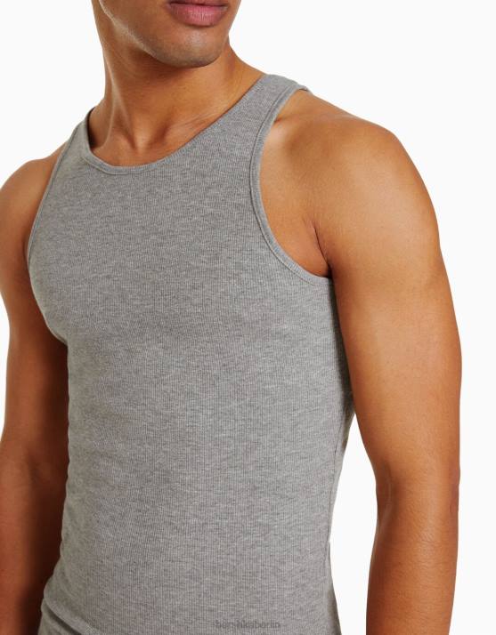 grau Bershka Männer geripptes ärmelloses T-Shirt H00J2668