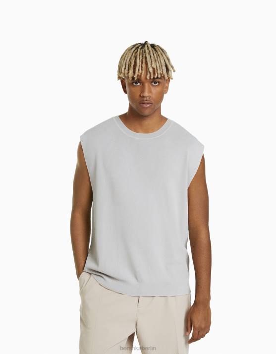 grau Bershka Männer ärmelloses Strick-T-Shirt H00J2825