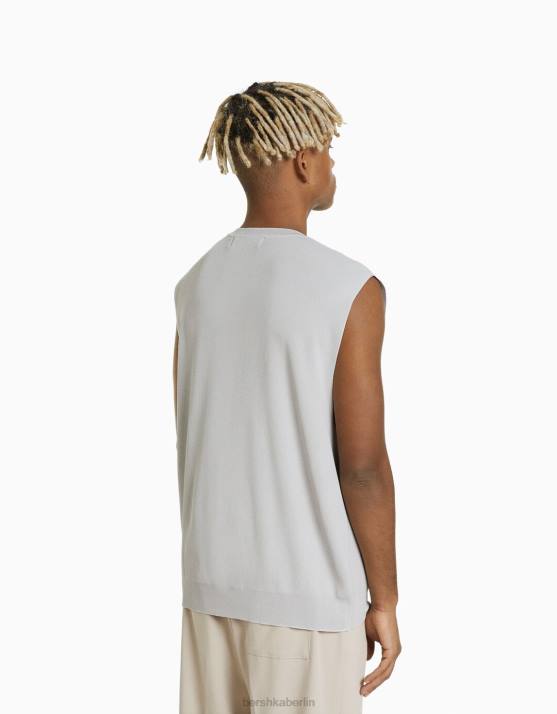grau Bershka Männer ärmelloses Strick-T-Shirt H00J2825