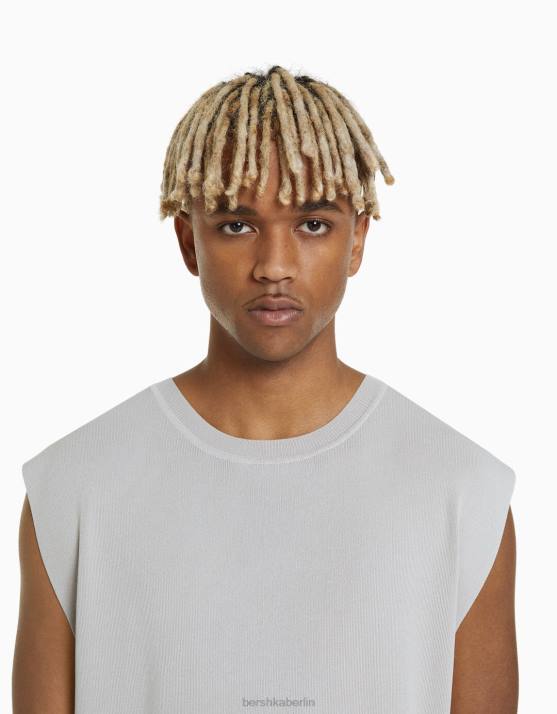grau Bershka Männer ärmelloses Strick-T-Shirt H00J2825