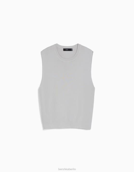 grau Bershka Männer ärmelloses Strick-T-Shirt H00J2825