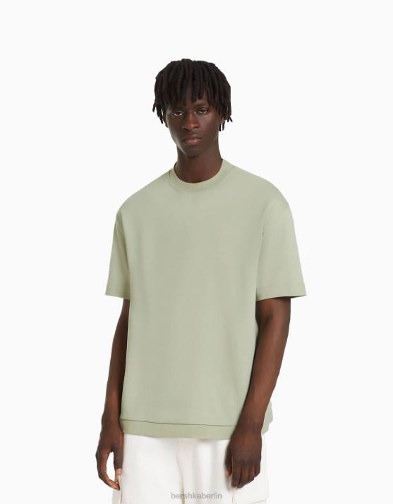 khaki Bershka Männer Kurzärmliges Interlock-T-Shirt H00J2749