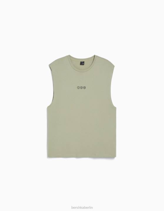 khaki Bershka Männer Ärmelloses T-Shirt im Builder-Stil H00J2781