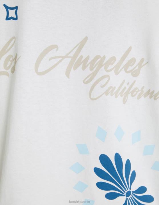 nicht-gerade weiss Bershka Männer Bedrucktes, kastenförmiges, kurzärmliges T-Shirt H00J2704