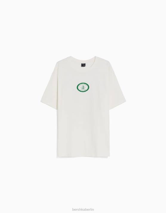 nicht-gerade weiss Bershka Männer Bedrucktes, kastenförmiges, kurzärmliges T-Shirt H00J2777