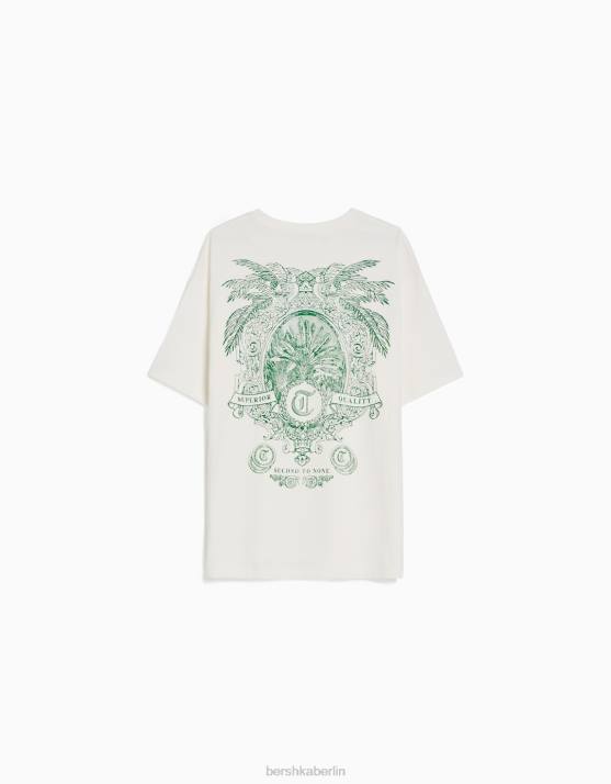 nicht-gerade weiss Bershka Männer Bedrucktes, kastenförmiges, kurzärmliges T-Shirt H00J2777