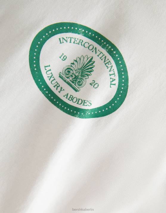 nicht-gerade weiss Bershka Männer Bedrucktes, kastenförmiges, kurzärmliges T-Shirt H00J2777