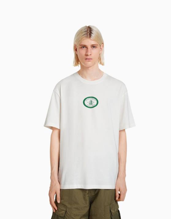 nicht-gerade weiss Bershka Männer Bedrucktes, kastenförmiges, kurzärmliges T-Shirt H00J2778