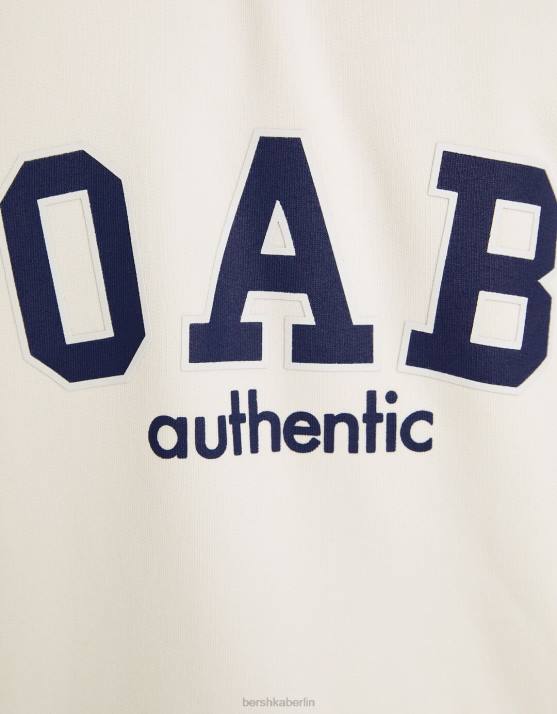 nicht-gerade weiss Bershka Männer Kurzärmliges Plüsch-T-Shirt mit College-Print H00J2765